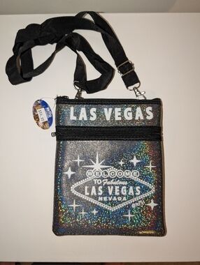 Las Vegas Glitter Crossbody Bag - Black with Holographic Sparkle